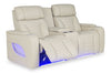 Zen 75.5" Leather-Look Fabric Power Reclining Massage Loveseat with Refrigerator Console - Apricot | Causeuse de massage à inclinaison électrique Zen de 75,5 po en tissu d’apparence cuir avec console réfrigérée - abricot