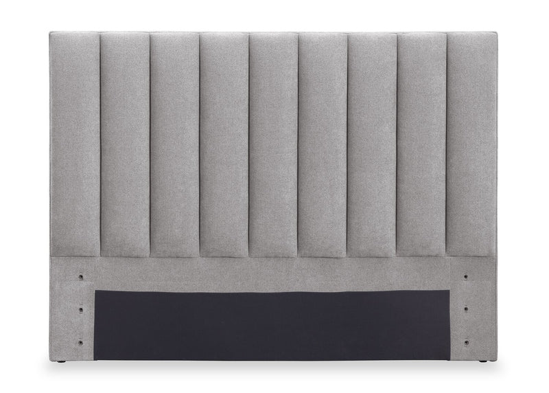 Amos Upholstered Storage Bed in Grey Fabric with Channelled Headboard & 3 Built-in Drawers - King Size