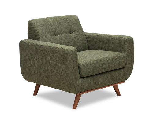 Kort & Co. Freeman 37" Linen-Look Fabric Chair with Wood Legs and Tufted Back Cushion - Avocado Green 