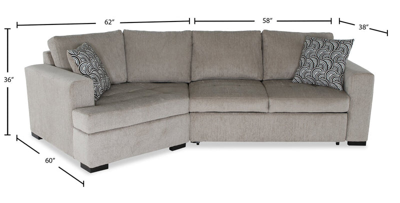 Made in Canada Legend 2-Piece Left-Facing Chenille Fabric Cuddler Sleeper Sectional - Platinum Beige