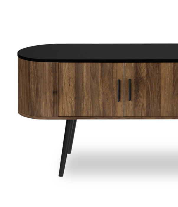 Elle 72\" Rustic TV Stand with Storage and Cable Management for TVs up to 80\"- Dark Brown and Black