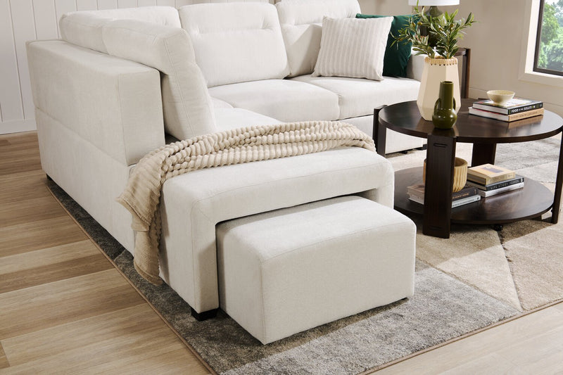 Coast 3-Piece Left-Facing Ivory White Fabric Sleeper Sectional with Storage Chaise and Storage Armrest