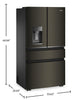 Whirlpool 36" 22 Cu. Ft. True Counter Depth French Door Refrigerator – Black Stainless Steel - WRMC7036RV | Réfrigérateur Whirlpool de 22 pi3 et de 36 po de profondeur comptoir véritable à portes françaises - acier inoxydable noir - WRMC7036RV