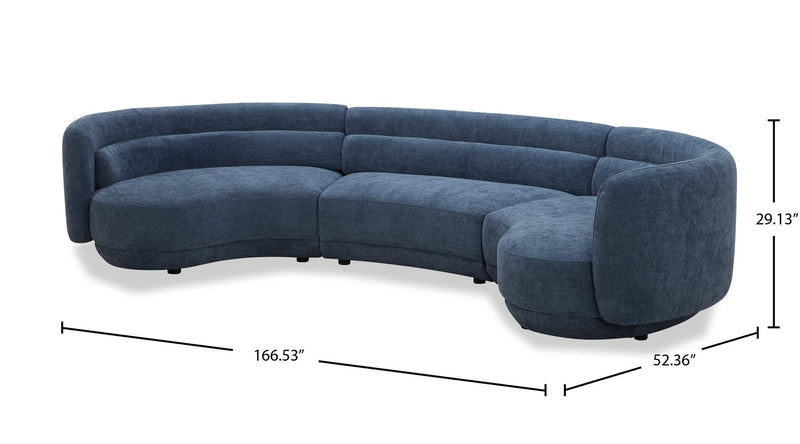 Davvero 3-Piece Sectional - Navy 