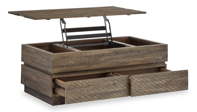 Elm 48” Rustic Pine Lift Top Coffee Table with Storage and Casters - Brown