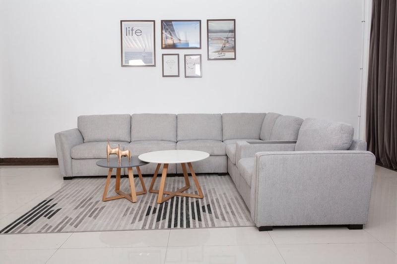 Vault 7-Piece Sectional with Five Storage Chairs and Storage USB Console - Grey