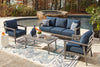 Barrie 4-Piece Outdoor Patio Set with Sofa, 2 Chairs and Table - Aluminum, UV & Weather Resistant  - Blue & Grey | Ensemble Barrie 4 pièces pour la terrasse à l’extérieur avec sofa, 2 fauteuils et table - aluminium - bleu et gris