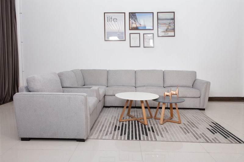 Vault 7-Piece Sectional with Five Storage Chairs and Storage USB Console - Grey