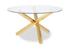 Gem 5pc Dining Set with Table & 4 Chairs, Glass Top & Metal Base, 55"W Round - Gold & White | Ensemble de salle à manger Gem 5 pièces avec table ronde de 55 po (L), dessus en verre, base en métal et 4 chaises - doré et blanc