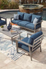Barrie 4-Piece Outdoor Patio Set with Sofa, 2 Chairs and Table - Aluminum, UV & Weather Resistant  - Blue & Grey | Ensemble Barrie 4 pièces pour la terrasse à l’extérieur avec sofa, 2 fauteuils et table - aluminium - bleu et gris