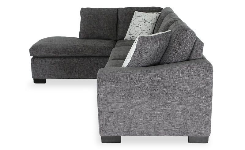 Aubrey 114\" Left-Facing Chenille Fabric Eurostyle Queen Sofa Bed Sectional with Wooden Legs – Grey