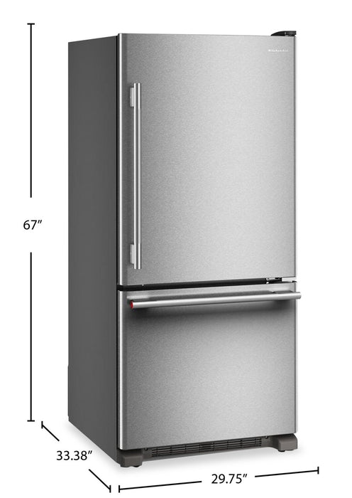 KitchenAid 30\" 19 Cu. Ft. Standard-Depth Bottom Mount Refrigerator - KRBR130SPS