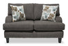 Made in Canada Nofia 58" Chenille Fabric Loveseat with Two Accent Pillows and Wood Legs - Charcoal Grey | Causeuse Nofia de 58 po fabriquée au Canada en tissu de chenille avec 2 coussins décoratifs et pattes en bois - gris anthracite