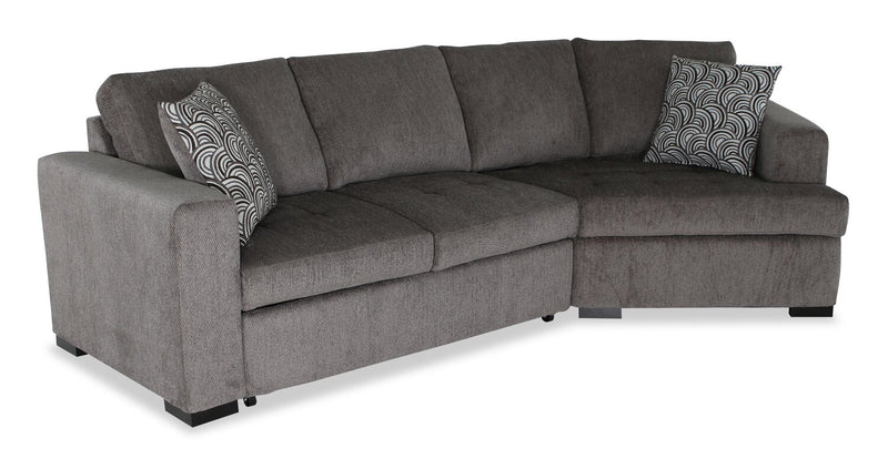Made in Canada Legend 2-Piece Right-Facing Chenille Fabric Cuddler Sleeper Sectional - Pewter Brown