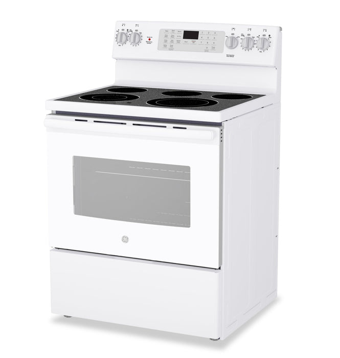GE 5 Cu. Ft. Freestanding Electric Convection Range with No-Preheat Air Fry - White - JCB840DVWW