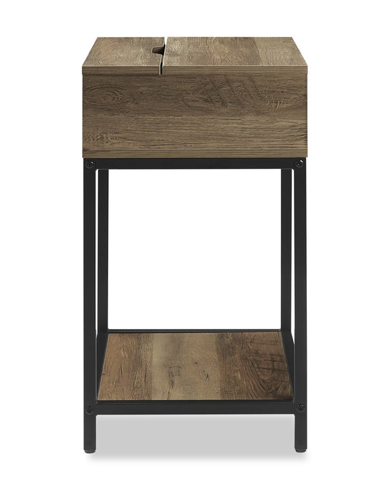 Akio Bedside 1-Drawer Nightstand with Lift-top Storage, 18\"W x 25.75\"H - Brown/Black