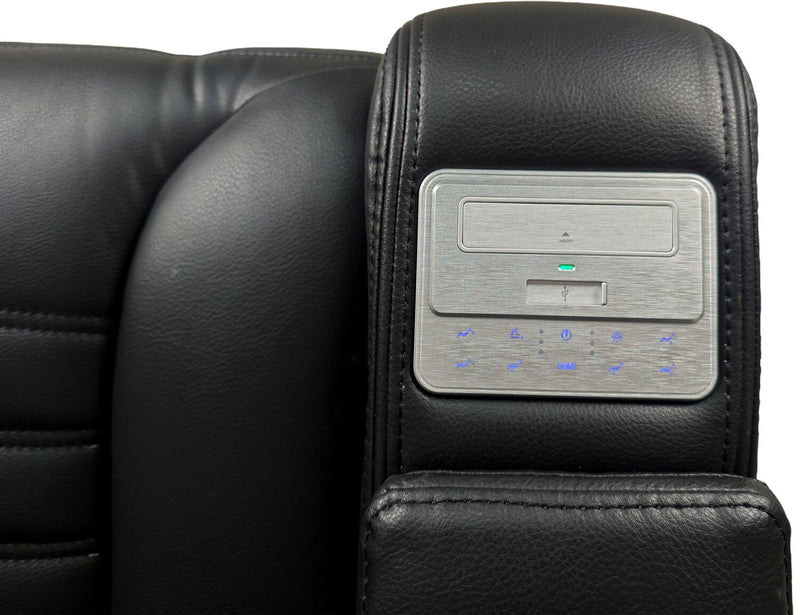 Zen 86\" Leather-Look Fabric Power Reclining Massage Sofa with Power Headrests and Drop-Down Console - Black