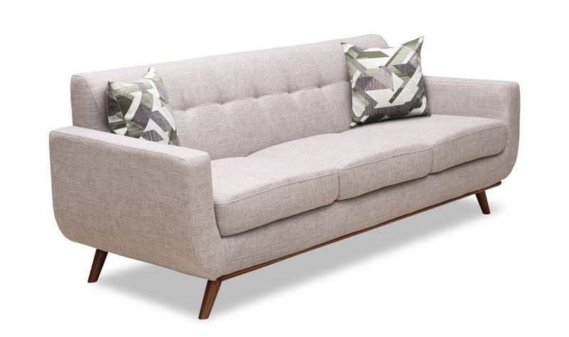 Kort & Co. Freeman 88\" Linen-Look Fabric Sofa with Wood Base and Tufted Back Cushions - Dove White