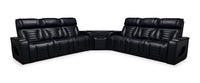 Zen 3-Piece Leather-Look Fabric Power Reclining Sectional with Massage and Two Drop-Down Consoles - Black 