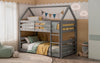 Gemma Twin Over Twin House Bunk Bed with Roof, Built-in Ladder & Guardrails for Kids - Grey | Lits simples superposés Gemma en forme de maison avec toit, échelle intégrée et garde-corps pour enfants - gris
