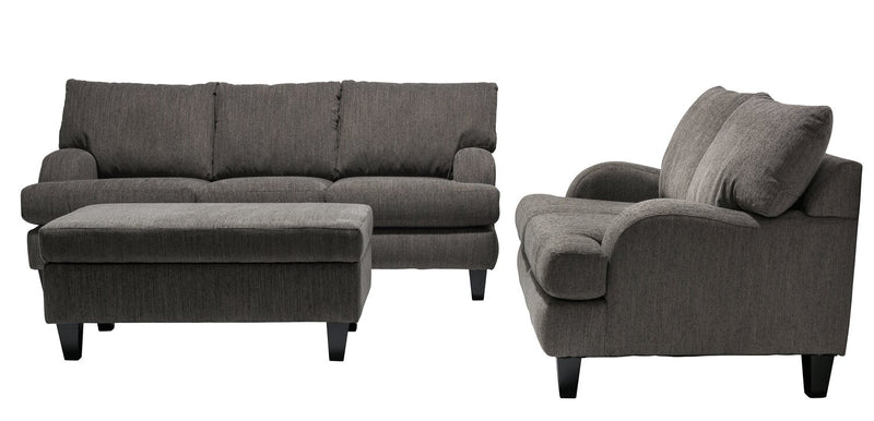 Made in Canada Nofia 80\" Chenille Fabric Sofa with Two Accent Pillows and Wood Legs - Charcoal Grey