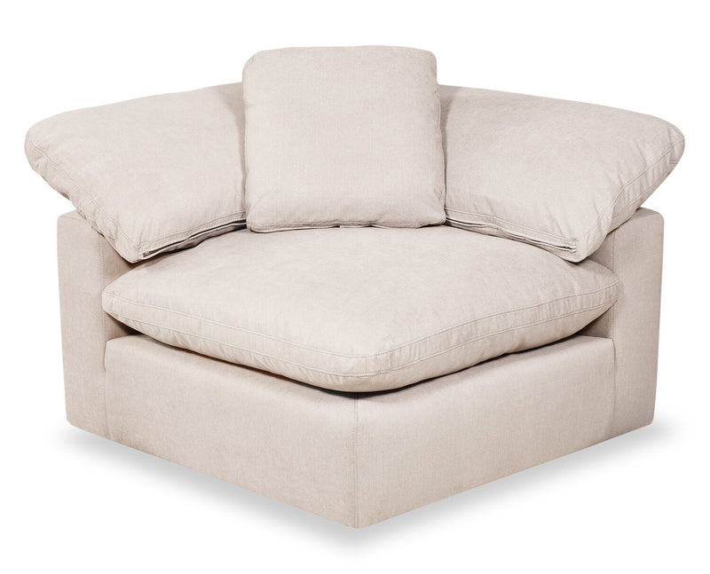 Eclipse Modular 5-Piece Linen-Look Fabric Sectional with Ottoman and Reversible Feather Down Cushions - Linen White