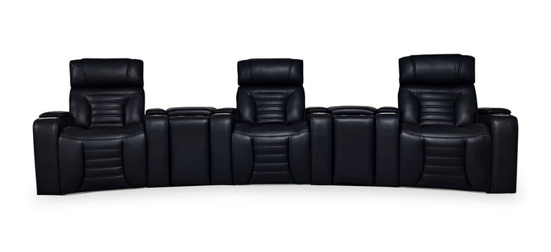 Zen 5-Piece Leather-Look Fabric Home Theatre Power Reclining Sectional with Massage and Two Storage Consoles - Black