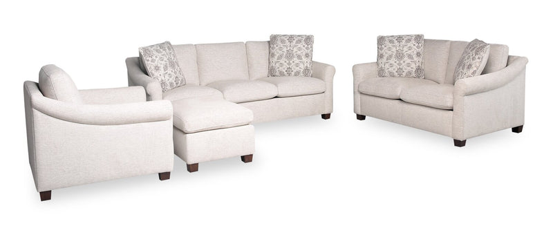 Mallie 36\" Chenille Fabric Chair with Rolled Arms and Wood Legs - Shell White