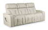 Zen 86" Leather-Look Fabric Power Reclining Massage Sofa with Power Headrests and Drop-Down Console - Apricot | Sofa de massage à inclinaison électrique Zen de 86 po en tissu d’apparence cuir avec appuie-têtes électriques et console rabattable - abricot