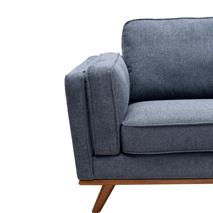 Kort & Co. Kassia 80\" Linen-Look Fabric Condo Size Sofa with Wood Base and Legs - Blue