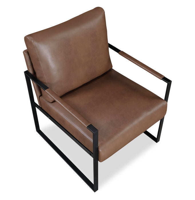 Nico 24.75\" Faux Leather Accent Chair with Metal Legs - Brown 