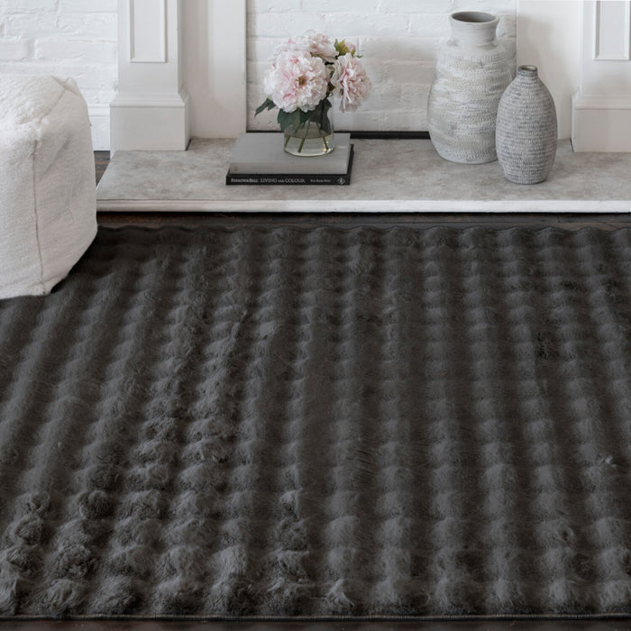 Dream Step Memory Foam Bubble Dark Grey Faux Fur Area Rug  - 5' x 7' 