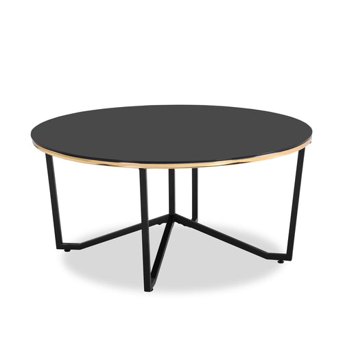 Xander 36" Modern Round Glass Top Coffee Table - Black and Gold with Metal Legs