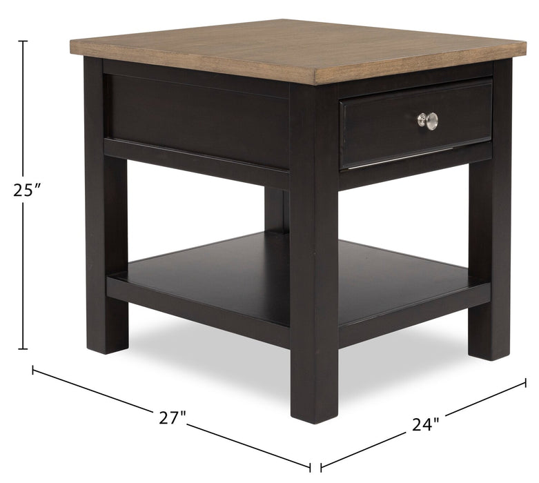 Wells 24\" Solid Wood End Table with Storage and Shelf - Two Tone Brown
