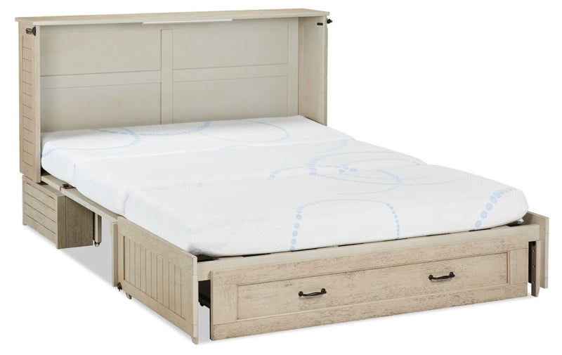 Parker Cabinet Bed with Memory Foam Mattress, Brushed Driftwood - Queen Size   