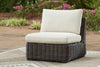 Halifax Outdoor Patio Armless Chair - Resin Wicker, Nuvella Fabric, UV & Weather Resistant - Beige/Brown | Fauteuil sans accoudoirs Halifax pour la terrasse à l’extérieur - osier en résine, tissu Nuvella - brun et beige