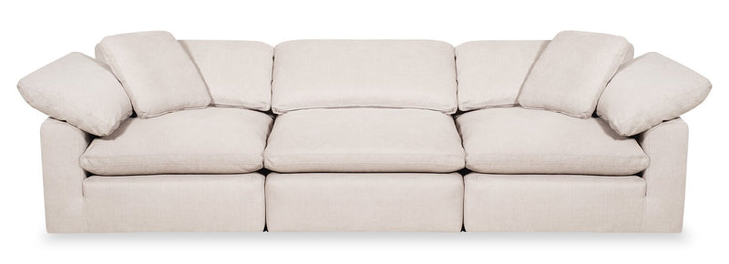 Eclipse Modular 124\" Linen-Look Fabric Sofa with Reversible Feather Down Cushions - Linen Beige