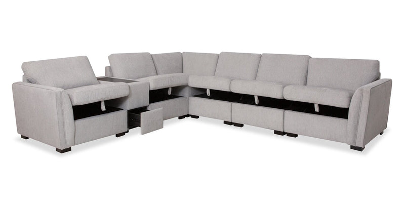 Vault 7-Piece Sectional with Five Storage Chairs and Storage USB Console - Grey