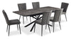 Tavo 7pc Dining Set with Table & Chairs, 63-79\"W Extension, Metal - Grey & Black