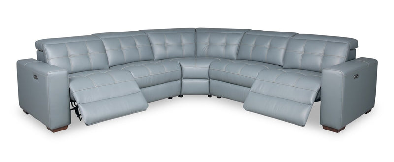 Geneva 3-Piece Genuine Leather Power Reclining Sectional with Power Headrests and USB Port - Pool Blue