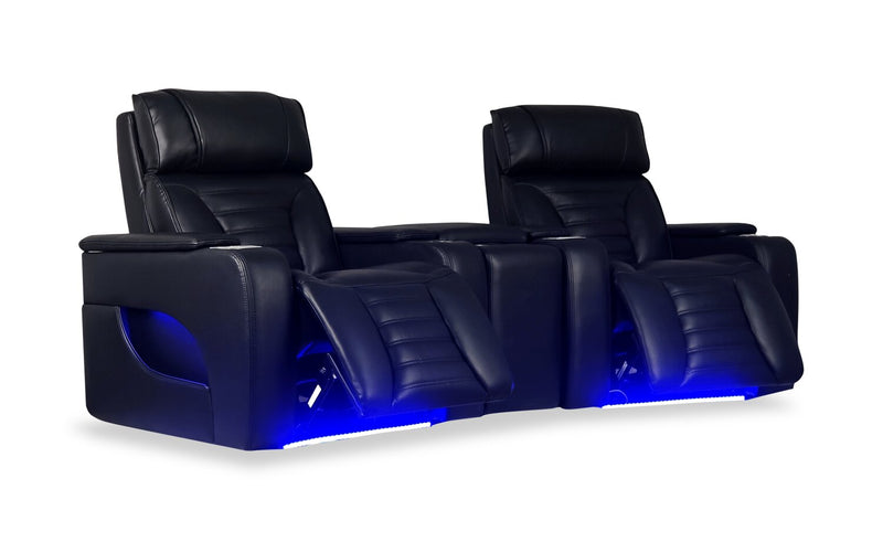 Zen 3-Piece Leather-Look Fabric Home Theatre Power Reclining Sectional with Massage and Storage Console - Black