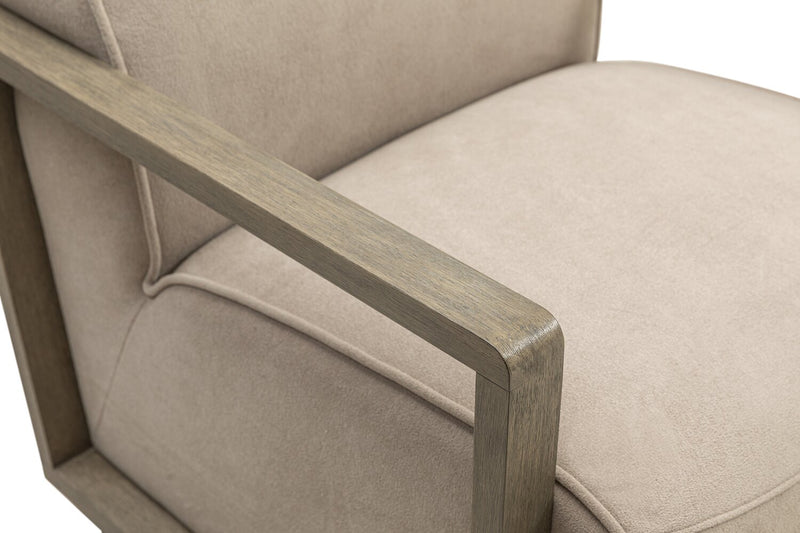 Mode 29.5\" Velvet Swivel Accent Chair with Wood Arms - Beige