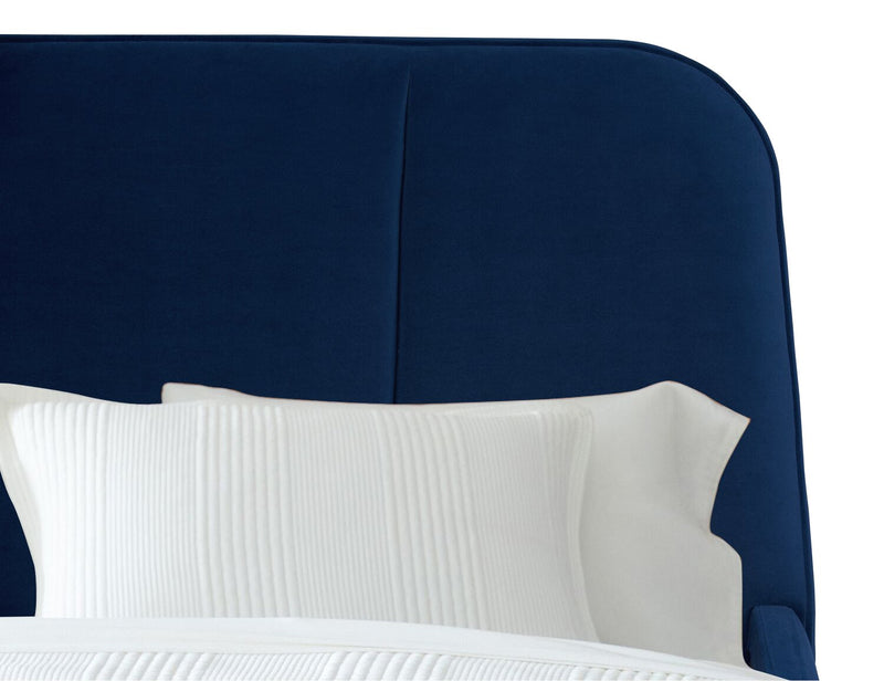 Mave Upholstered Platform Bed in Blue Velvet Fabric - King Size