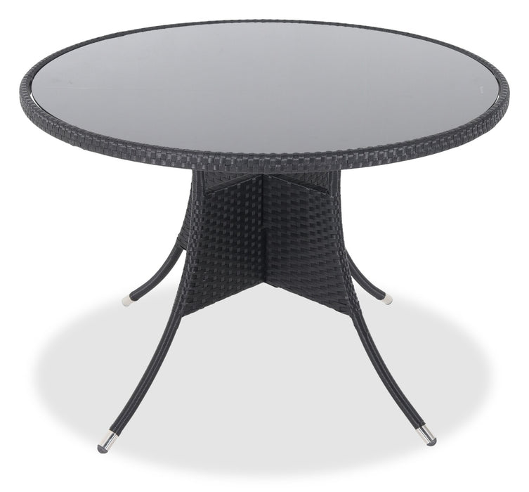 Arizona 5-Piece Outdoor Patio Set with Round Table & 4 Chairs - Hand-Woven Resin Wicker, Round Glass Table Top, UV & Weather Resistant - Black