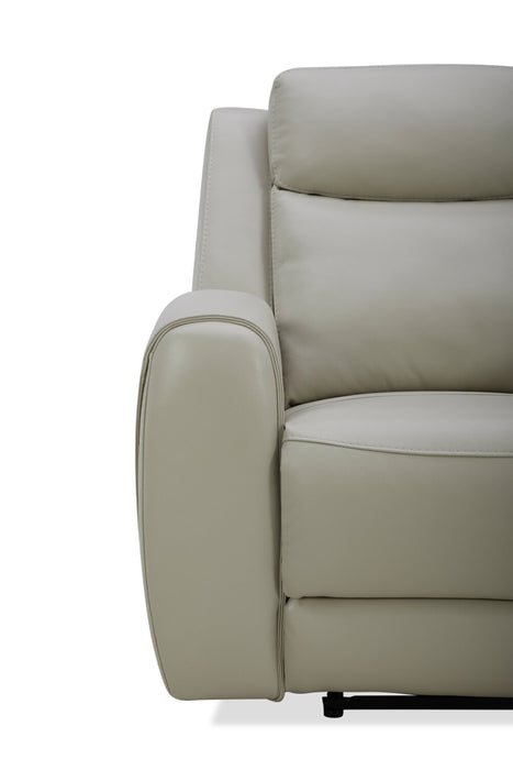 Reign 87\" Top-Grain Genuine Leather Power Reclining Sofa with USB Ports - Deltona Moonshine Taupe