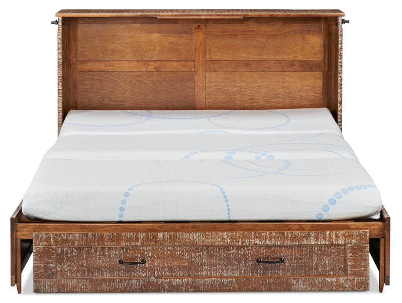 Parker Cabinet Bed with Memory Foam Mattress,  Weathered Brown - Queen Size