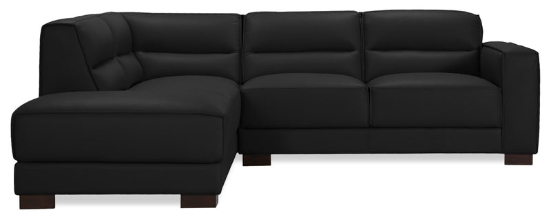 Citadel 2-Piece Left-Facing Top-Grain Genuine Leather Sectional with Wood Legs - Black