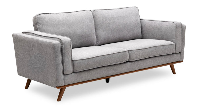 Kort & Co. Kassia 80\" Linen-Look Fabric Condo Size Sofa with Wood Base and Legs - Grey