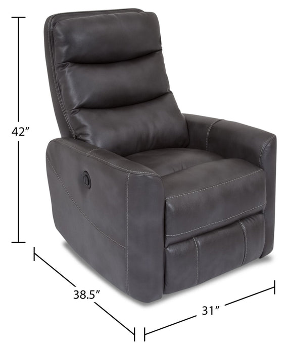 Cindy Crawford Home Quinn 31\" Leather-Look Fabric Swivel Rocker Power Reclining Chair - Grey