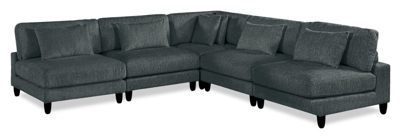 Lounge 5-Piece Chenille Armless Modular Sectional – Grey